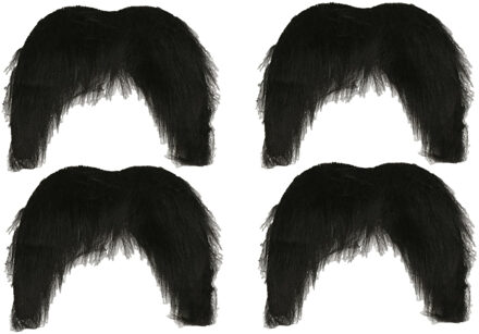 Atosa Carnaval verkleed snor - 4x - Mexicaan/Cowboy - zwart - zelfklevende namaak snorren