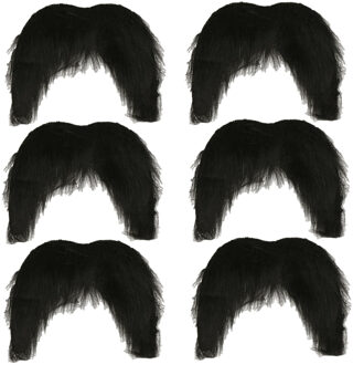 Atosa Carnaval verkleed snor - 6x - Mexicaan/Cowboy - zwart - zelfklevende namaak snorren