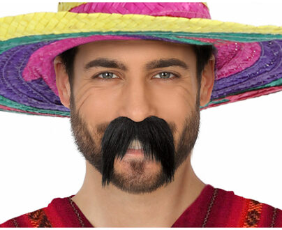 Atosa Carnaval verkleed snor - Mexicaan/Cowboy - zwart - zelfklevende namaak snorren