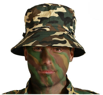Atosa Carnaval verkleed Soldaten hoed Bucket hat - camouflage groen - volwassenen - Militairen/leger