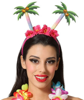 Atosa Carnaval verkleed Tiara/diadeem - Palmbomen en bloemen - dames/meisjes - Tropische Hawaii thema Multi