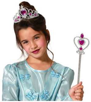 Atosa Carnaval verkleed Tiara/diadeem - Prinsessen kroontje/toverstok