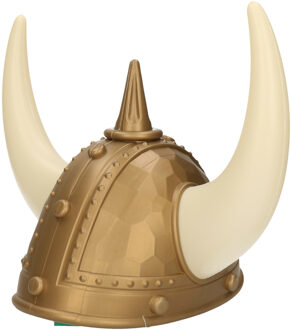 Atosa Carnaval verkleed Viking helm - brons/wit - met hoorns - plastic - heren