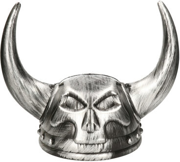 Atosa Carnaval verkleed Viking helm - grijs - met hoorns - plastic - heren - krijger/ridder