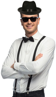 Atosa Carnaval verkleedset Gangster - hoed/bretels/bril/strikje - zwart - heren/dames - verkleedkleding