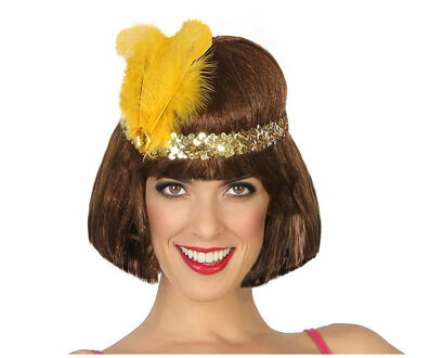 Atosa Charleston Flapper Hoofdband - met veer en glitters - goud - Dames - jaren 20/Twenties thema