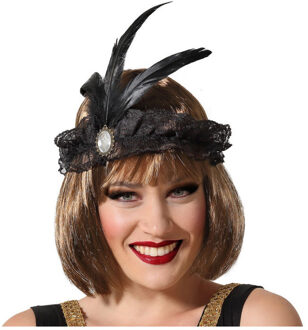 Atosa Charleston Flapper Hoofdband - tule en veertjes - zwart - Dames - jaren 20/Twenties thema