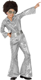 Atosa Disco Fever jumpsuit - metallic zilver - voor kinderen - 2-delig - Carnaval/70's foute party 140 (10-12 jaar)
