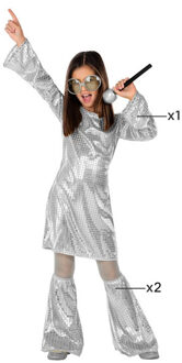 Atosa Disco Fever verkleed jurkje - metallic zilver - voor kinderen - 3-delig - Carnaval/70's foute party 116 (5-6 jaar)