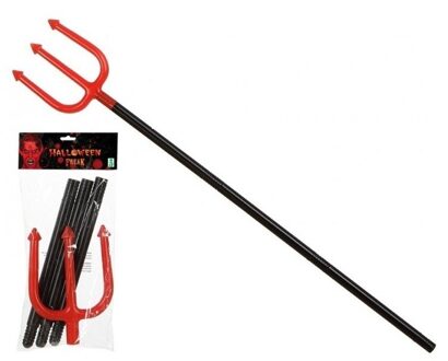 Atosa Duivel drietand zwart/rood - 105 cm - Duivelsvork - Halloween/horror verkleedaccessoires - Verkleedattributen