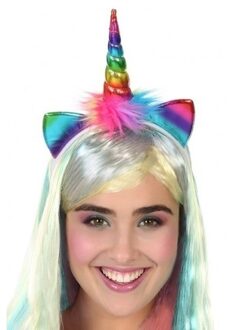 Atosa Eenhoorn verkleed diadeem - metallic regenboog kleuren - Unicorn verkleed thema