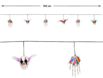Atosa Feestdecoratie slinger met horror clown hoofden en handen 183 cm Multi