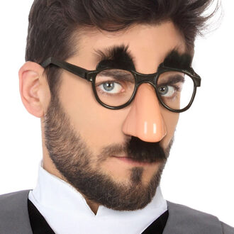 Atosa Fopneus/fun bril met neus en wenkbrauwen - Verkleed artikelen - carnaval - Gekke Keesie Zwart