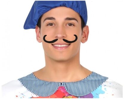 Atosa Fransman krulsnor zwart - plak snorren - Frankrijk verkleed accessoires