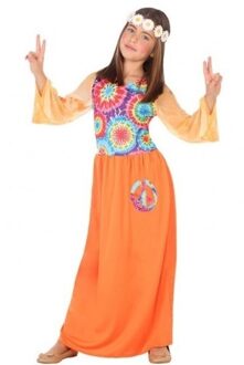 Atosa Goedkope Hippie flower power verkleedjurkje oranje voor meisjes 128 (7-9 jaar) - Carnavalskostuums Multikleur