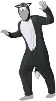 Atosa Grijze wolf dieren verkleedkleding onesie voor volwassenen M/L (38-40) - Carnavalskostuums Grijs