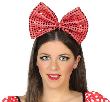 Atosa Haarband grote strik rood met pailletten voor dames - Verkleedhoofddeksels