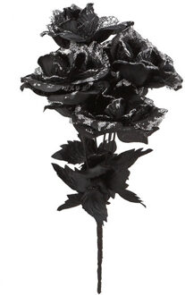 Atosa Halloween accessoires bloemen - zwarte rozen met blaadjes - 35 cm - Verkleedattributen