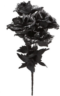 Atosa Halloween accessoires bloemen - zwarte rozen met blaadjes - 35 cm