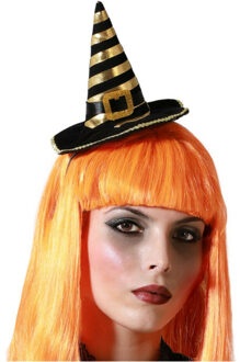 Atosa Halloween heksenhoed - mini hoedje op diadeem - one size - zwart/oranje - meisjes/dames - Verkleedhoofddeksels