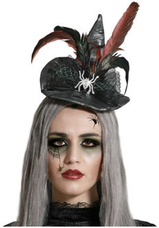 Atosa Halloween heksenhoed - mini hoedje op diadeem - one size - zwart/rood - meisjes/dames Multi