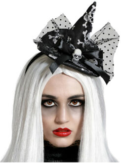 Atosa Halloween heksenhoed - mini hoedje op diadeem - one size - zwart/wit - meisjes/dames Multi