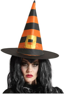 Atosa Halloween heksenhoed Stripes - one size - zwart/oranje - meisjes/dames - Verkleedhoofddeksels