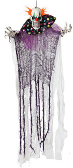Atosa Halloween/horror thema hang decoratie horror clown - met LED licht - enge/griezelige pop - 120 cm Paars