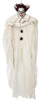 Atosa Halloween/horror thema hang decoratie horror clown - met LED licht - enge/griezelige pop - 130 cm Beige