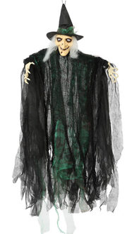 Atosa Halloween/horror thema hang decoratie pop heks - enge/griezelige pop - 110 cm - Feestdecoratievoorwerp Zwart