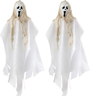 Atosa Halloween/horror thema hang decoratie spook - 2x - enge/griezelige pop - 60 cm