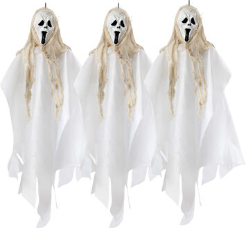 Atosa Halloween/horror thema hang decoratie spook - 3x - enge/griezelige pop - 60 cm