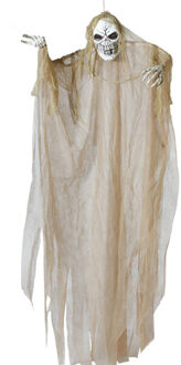 Atosa Halloween/horror thema hang decoratie spook/geest/skelet - met LED licht - griezel pop - 220 cm Creme