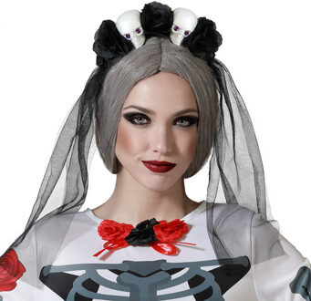 Atosa Halloween/horror verkleed diadeem/tiara/bloemenkrans - zombie/heks/lady - kunststof - dames/meisjes