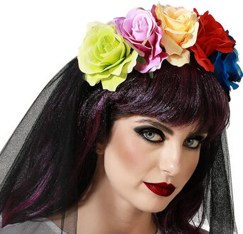 Atosa Halloween/horror verkleed diadeem/tiara/bloemenkrans - zombie/heks/lady - kunststof - dames/meisjes