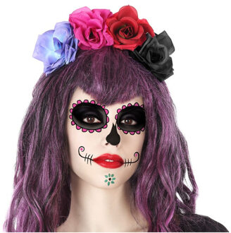 Atosa Halloween/horror verkleed diadeem/tiara/bloemenkransA - zombie/heks/lady - kunststof - dames/meisjes - Verkleedhoofddeks Multikleur