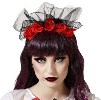 Atosa Halloween/horror verkleed diadeem/tiara/bloemenkransA - zombie/heks/lady - kunststof - dames/meisjes - Verkleedhoofddeks Zwart