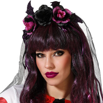 Atosa Halloween/horror verkleed diadeem/tiara - dark zombie queen - kunststof - dames/meisjes - Verkleedhoofddeksels Zwart