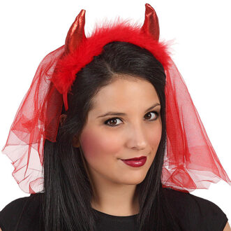 Atosa Halloween/horror verkleed diadeem/tiara - duivel hoorns/sluier - kunststof - dames/meisjes - Verkleedhoofddeksels Rood