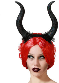 Atosa Halloween/horror verkleed diadeem/tiara - grote duivel hoorns - kunststof - dames/meisjes Multi