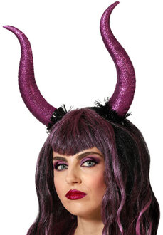 Atosa Halloween/horror verkleed diadeem/tiara - grote duivel hoorns - kunststof - dames/meisjes - Verkleedhoofddeksels Paars