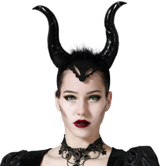 Atosa Halloween/horror verkleed diadeem/tiara - grote duivel hoorns - kunststof - dames/meisjes - Verkleedhoofddeksels Zwart