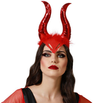 Atosa Halloween/horror verkleed diadeem/tiara - grote duivel hoornsA - kunststof - dames/meisjes - Verkleedhoofddeksels Rood