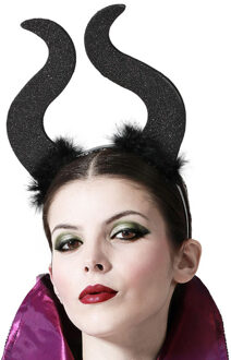 Atosa Halloween/horror verkleed diadeem/tiara - grote duivel hoornsA - kunststof - dames/meisjes - Verkleedhoofddeksels Zwart