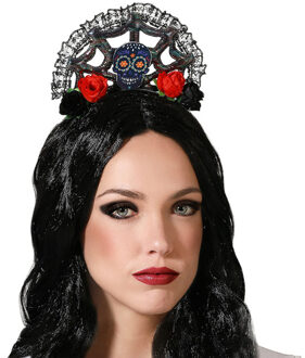 Atosa Halloween/horror verkleed diadeem/tiara hoedje - queen/princess - kunststof - dames/meisjes - Verkleedhoofddeksels Zwart