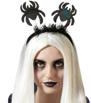 Atosa Halloween/horror verkleed diadeem/tiara - met grote spinnen - kunststof - dames/meisjes - Verkleedhoofddeksels Zwart