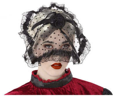 Atosa Halloween/horror verkleed diadeem/tiara/sluier - zombie/heks/lady - kunststof - dames/meisjes - Verkleedhoofddeksels Zwart