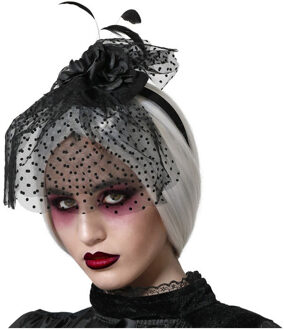 Atosa Halloween/horror verkleed diadeem/tiara/sluier - zombie/heks/lady - kunststof - dames/meisjes - Verkleedhoofddeksels Zwart