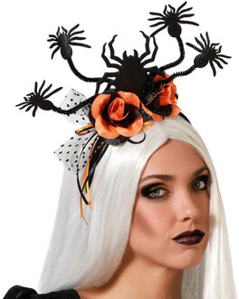 Atosa Halloween/horror verkleed diadeem/tiara - spinnen en bloemen - kunststof - dames/meisjes - Verkleedhoofddeksels Oranje