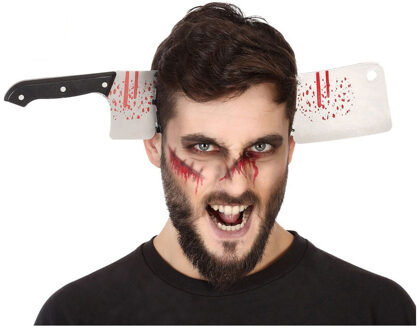 Atosa Halloween/horror verkleed hoofdband - dikke pech - hakmes door je hoofd - kunststof